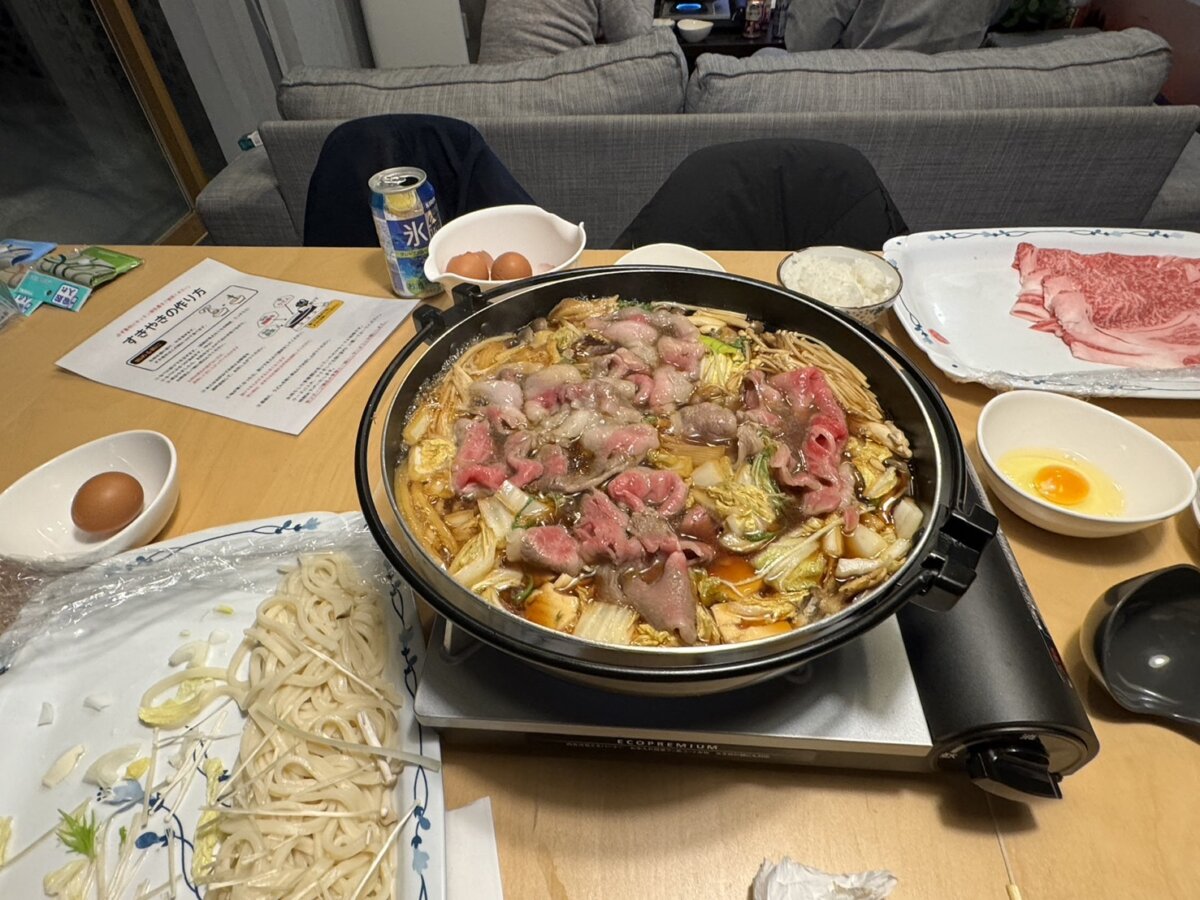 夜は飛騨牛のすき焼き✨